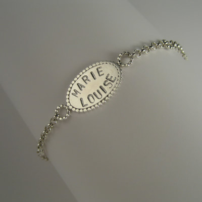 Charm name tag bracelet  rolo belcher chain marie louise baby birth gift sterling silver Daphne Meesters Jewellery Designer Goldsmith The Hague Netherlands
