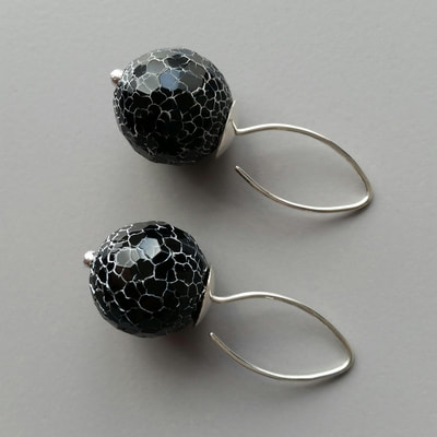 Earrings obsidian sterling silver hooks Daphne Meesters Jewellery Designer Goldsmith The Hague Netherlands